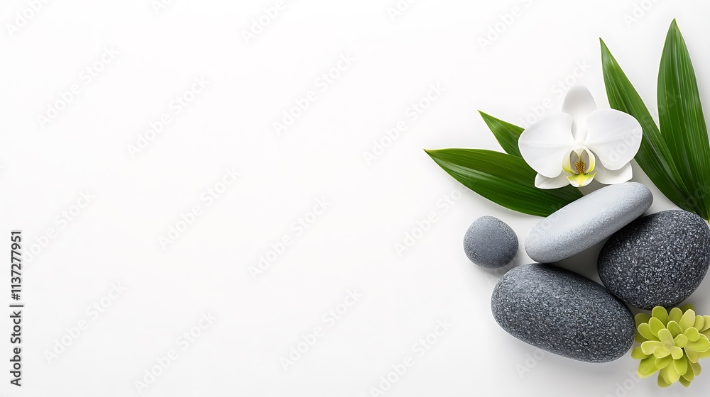 Serene Spa Still Life Zen Stones Orchid Leaves Serene Spa Still Life Zen Stones Orchid Leaves