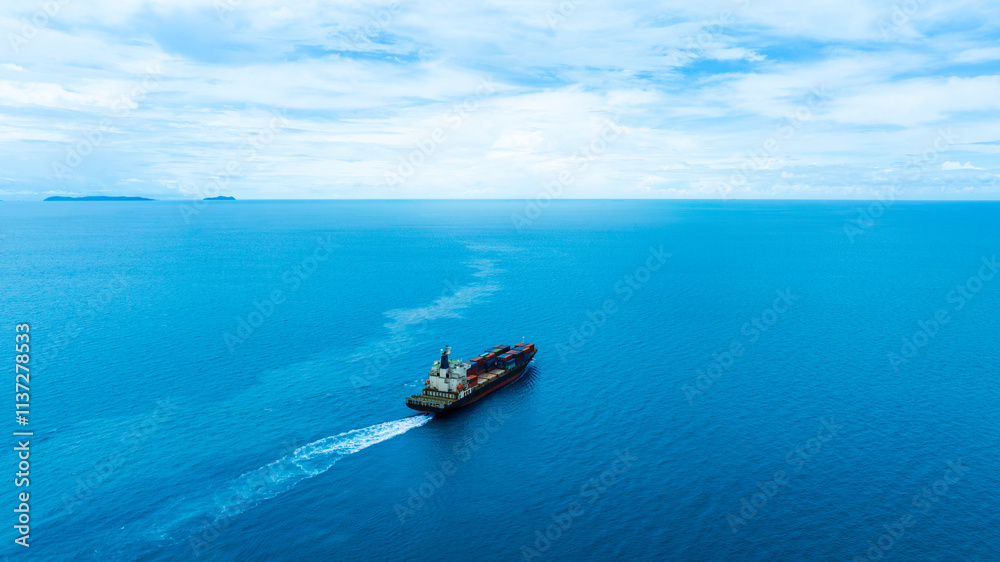 Aerial view of the freight shipping transport system cargo ship container. international transportation Export-import business, logistics, transportation industry concepts Aerial view of the freight shipping transport system cargo ship container. international transportation Export-import business, logistics, transportation industry concepts