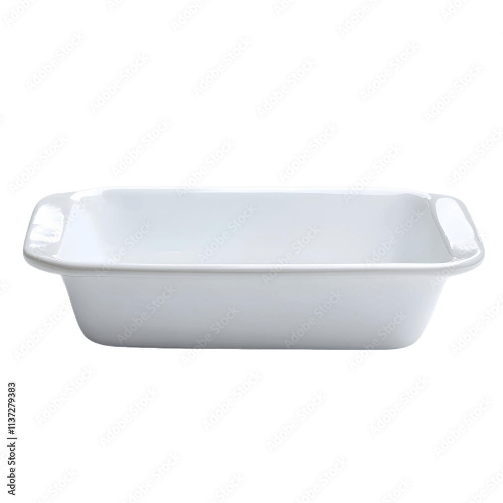 A white square pan sits on a transparent background