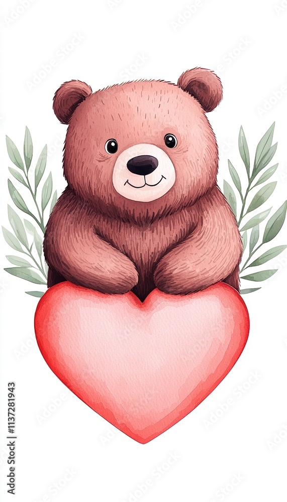 Obraz premium Adorable valentine bear holding heart cute background digital art playful environment whimsical viewpoint love concept