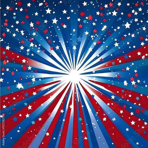 Festive and patriotic background with starburst red white blue colors 