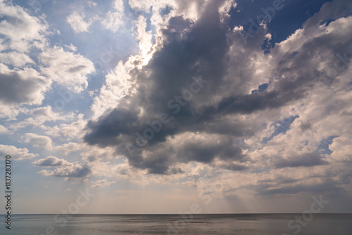 Beautiful clouds in sunset or sunrise over sea,Colorful scenery sunset sky, Amazing clouds wonderful light sky background