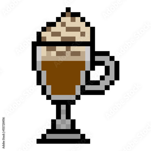 Irish coffee in pixel art style