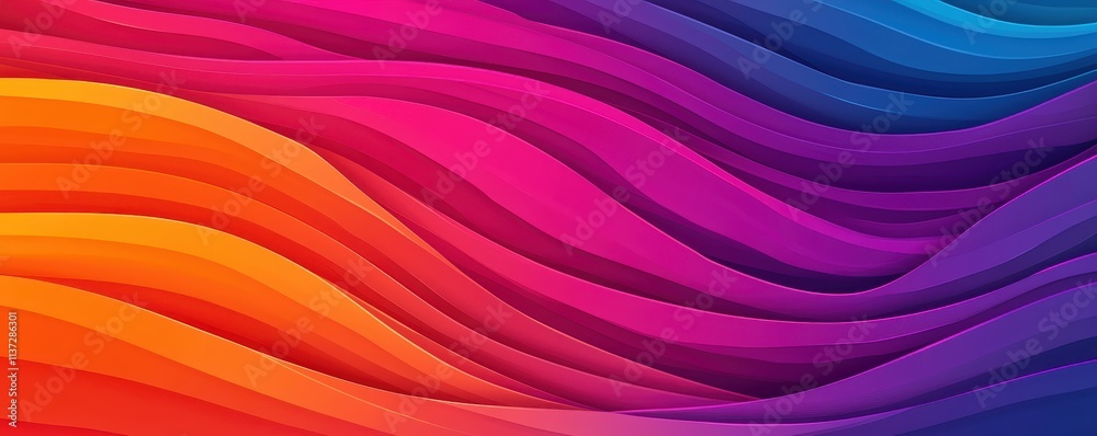 Fototapeta premium A vibrant, wavy gradient featuring a blend of orange, pink, and purple hues, creating a dynamic and colorful abstract background.
