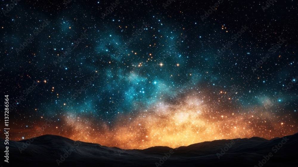 A stunning night sky filled with stars, a vibrant galaxy, and a glowing horizon, set against dark mountains. A stunning night sky filled with stars, a vibrant galaxy, and a glowing horizon, set against dark mountains.