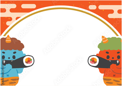 赤鬼と青鬼の節分フレーム　白背景