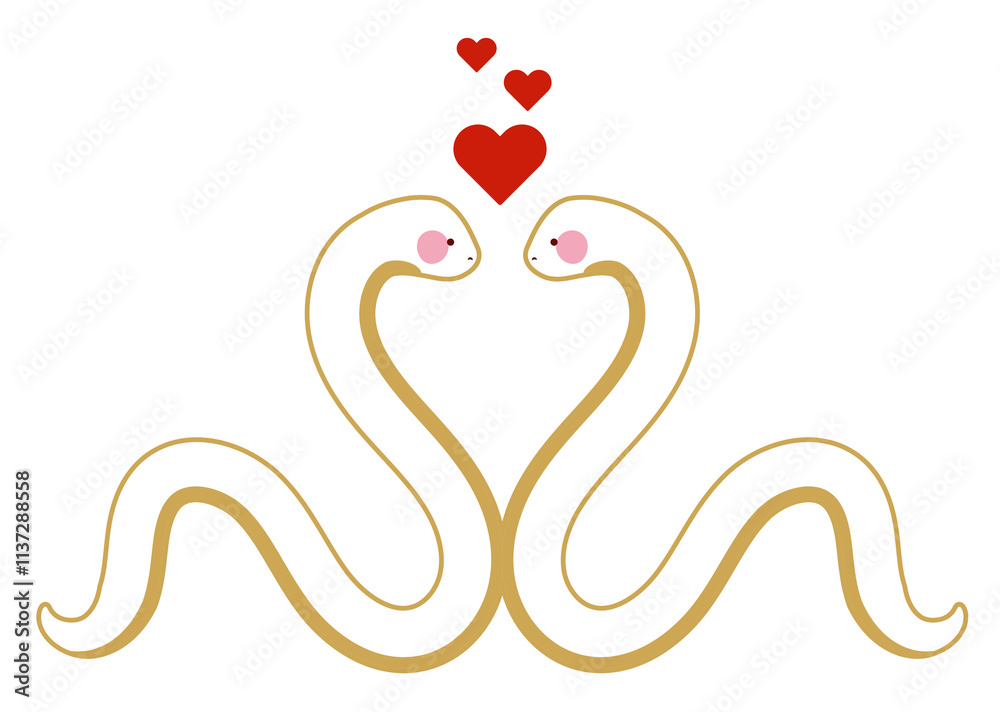 向かい合う白い蛇（ハート）
