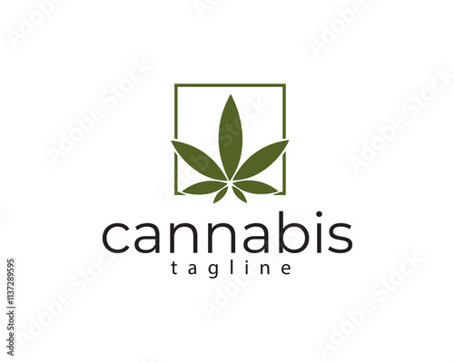 creative marijuana leaf framed logo design photo