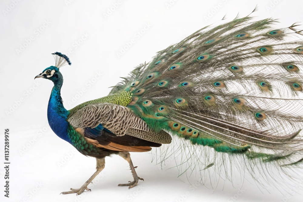 Obraz premium Photo of a peacock, isolated on a white background, peacock Generative AI