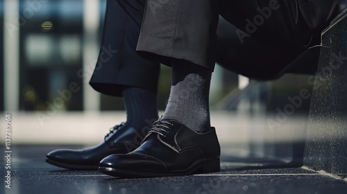 Close-up of stylish business shoes and socks, reflecting professionalism and modern fashion in a corporate environment.