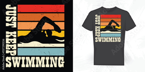 Funny Father's Day Lover Swimming Vintage Swimming T-shirt Design