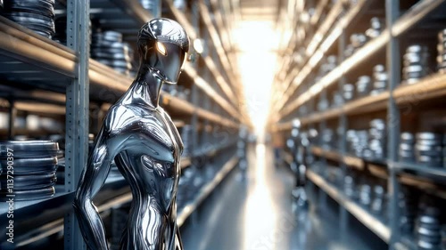 a robot in a technological merchandise warehouse