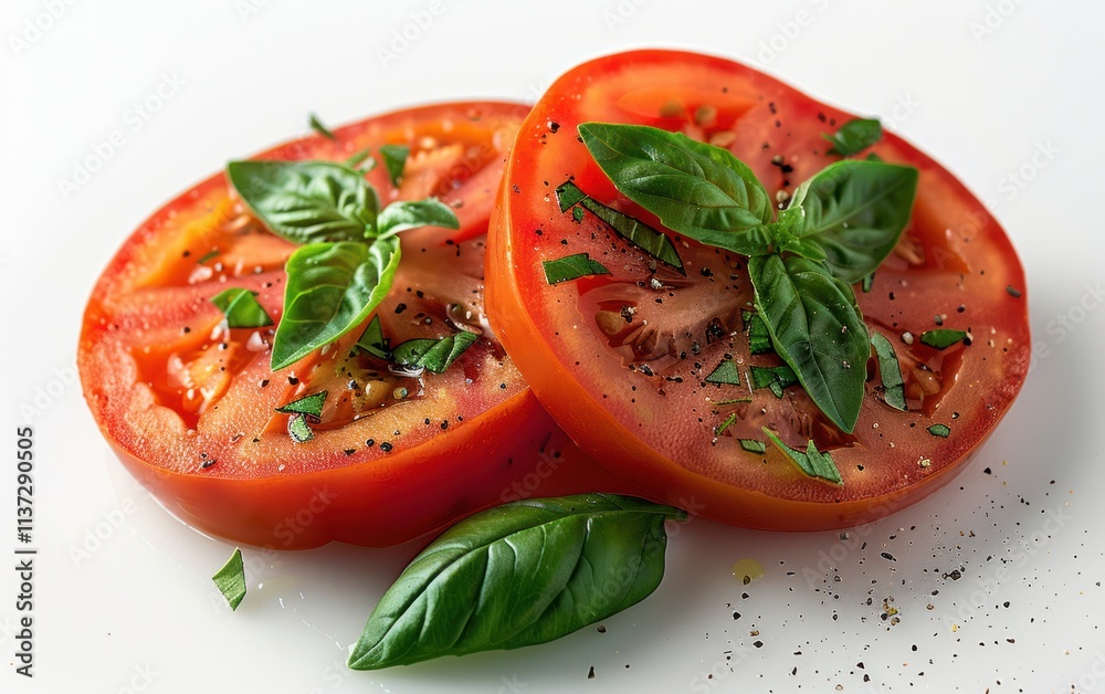 Fresh Tomato Slices with Basil and Pepper Fresh Tomato Slices with Basil and Pepper