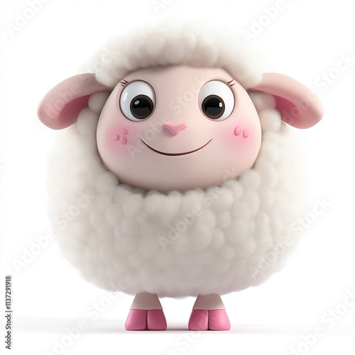 Adorable Cartoon Sheep with Fluffy Coat and Pink Hooves photo