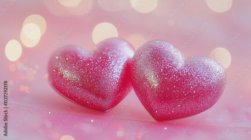 Fototapeta premium Glitter-Adorned Hearts Resting in a Soft, Dreamy Atmosphere