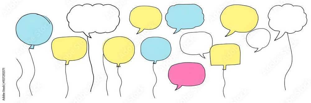 Hand drawn speech bubbles in various shapes and sizes, ready for custom text, shapes, balloons Hand drawn speech bubbles in various shapes and sizes, ready for custom text, shapes, balloons