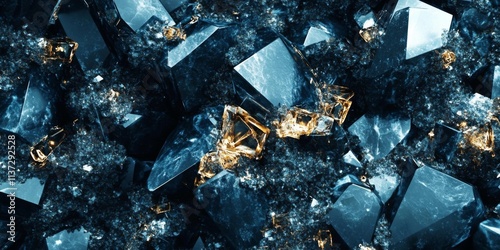 Dark Blue Metallic Crystals in Close-Up Shot with Mysterious Overlapping Texture on Dark Background photo