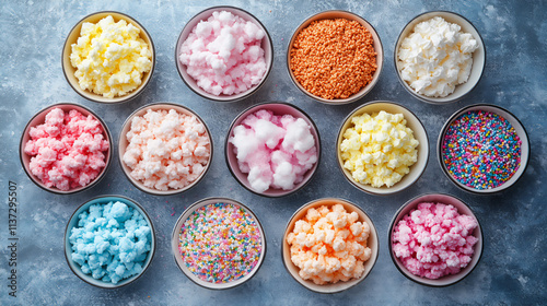 Overhead shot of cotton candy pieces in a cir photo