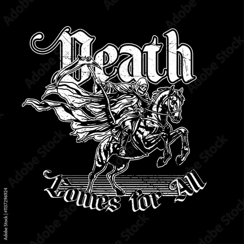 HAND DRAWN GRIM REAPER DEATH METAL MUSIC DARK SATANIC HELL HORSE APOCALYPSE VINTAGE TSHIRT TEE PRINT FOR APPAREL MERCHANDISE