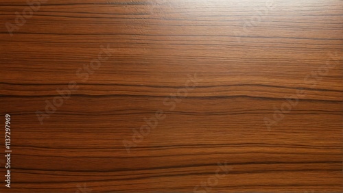 A smooth wooden surface with rich brown hues and dark, natural grain patterns running horizontally. The wood boasts a polished finish, giving it a sleek and refined appearance,