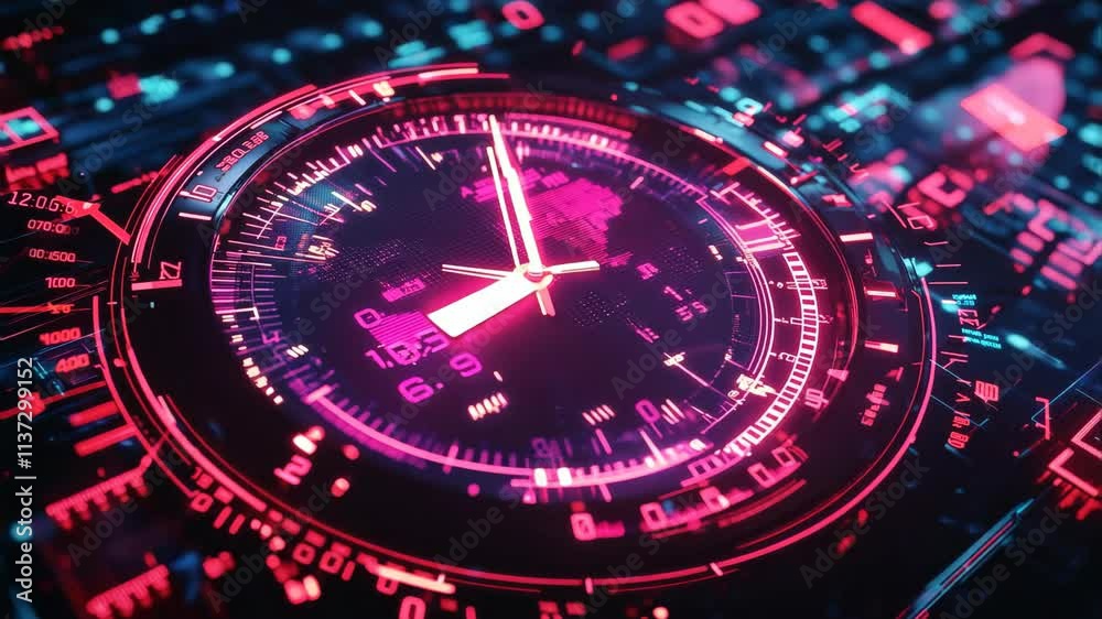 Futuristic Digital Clock Animation with Vibrant Neon Effects Futuristic Digital Clock Animation with Vibrant Neon Effects