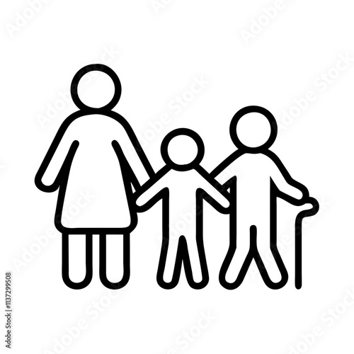 grandparents with grandchildren on a walk icon, grandparents with grandchildren on a walk vector.