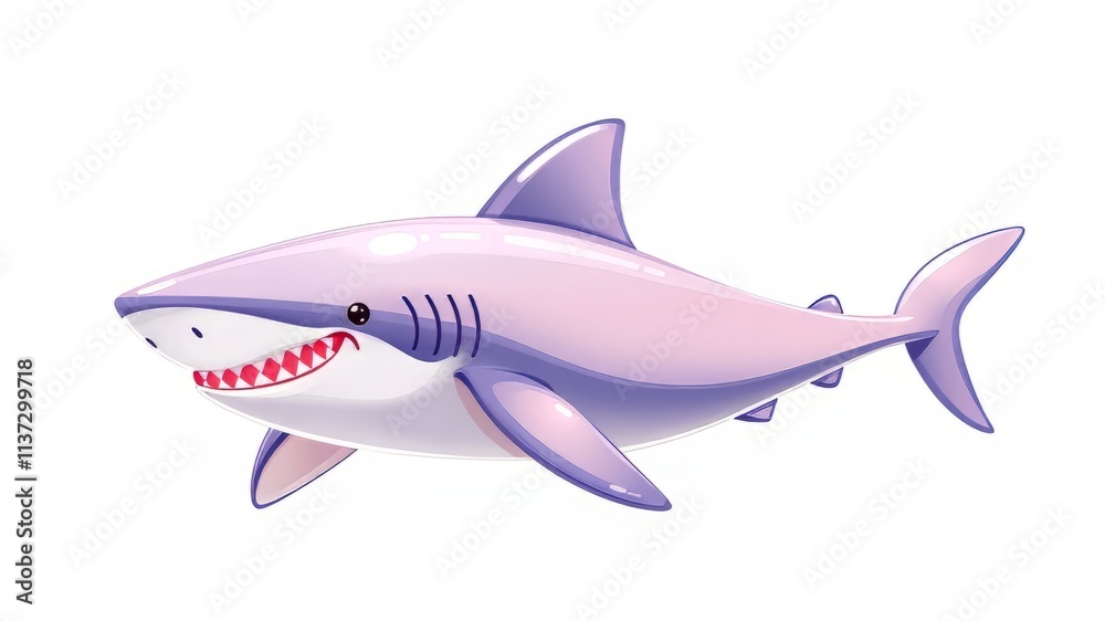 Naklejka premium Cartoon Whale Shark, Isolated, White Background, Bright Colors, Illustration, AI Art