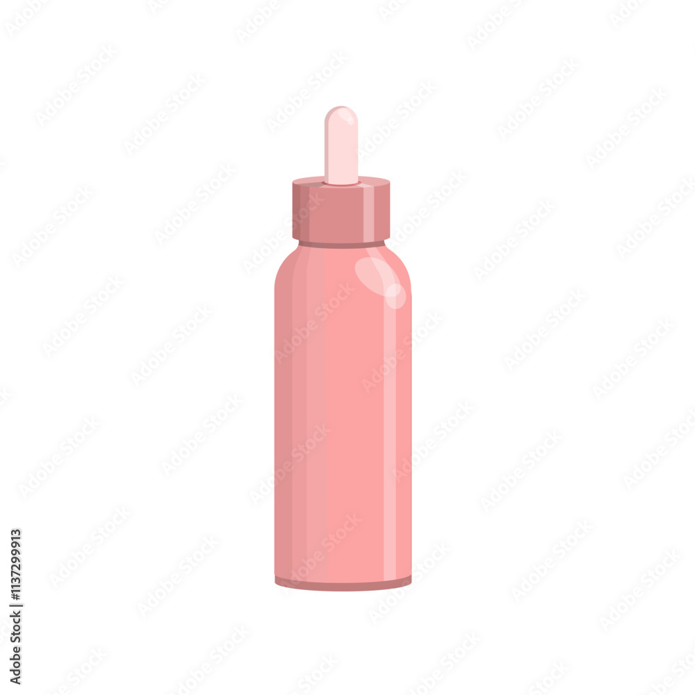 Pink bottle with a pipette for cosmetic products, isolated on a white background.Vector illustration for cosmetic,fashion designs. Pink bottle with a pipette for cosmetic products, isolated on a white background.Vector illustration for cosmetic,fashion designs.