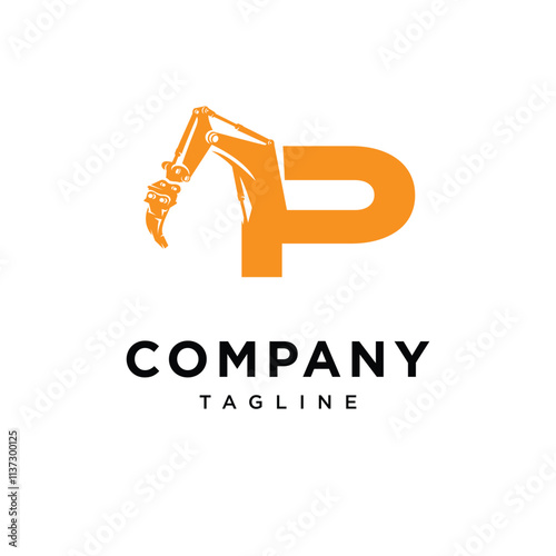 Letter P Ripper Excavator Logo Icon vector