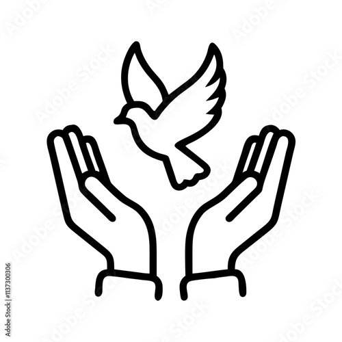 hands releasing a dove icon, day of peace line art, day of peace icon - simple black line art icon of hands releasing a dove, for day of peace celebrations. day of peace vector art.