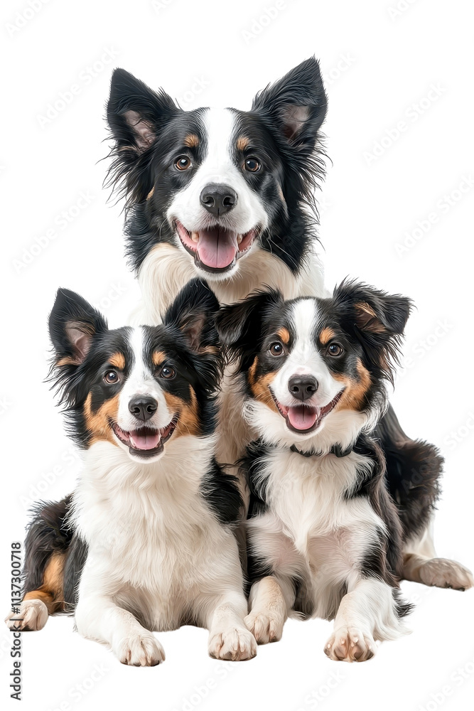A flat style seamless pattern of Border Collies, isolate on white background, depicting various playful poses and expressions. cutout png A flat style seamless pattern of Border Collies, isolate on white background, depicting various playful poses and expressions. cutout png