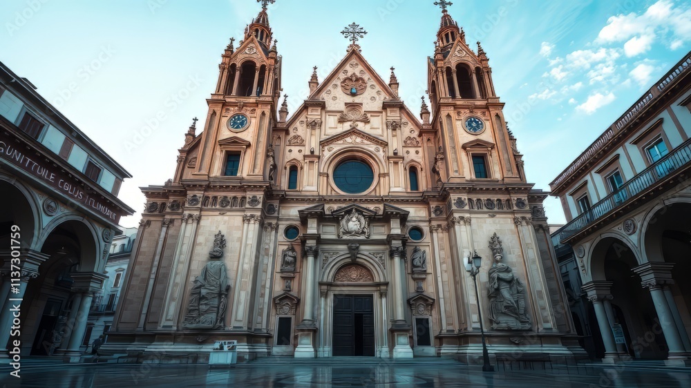 Fototapeta premium Concatedral de Santa Maria Castellon Spain Photorealistic AI Art, Architectural Detail, Bright Colors, Depth, Mood, Lighting, Atmosphere, High Quality