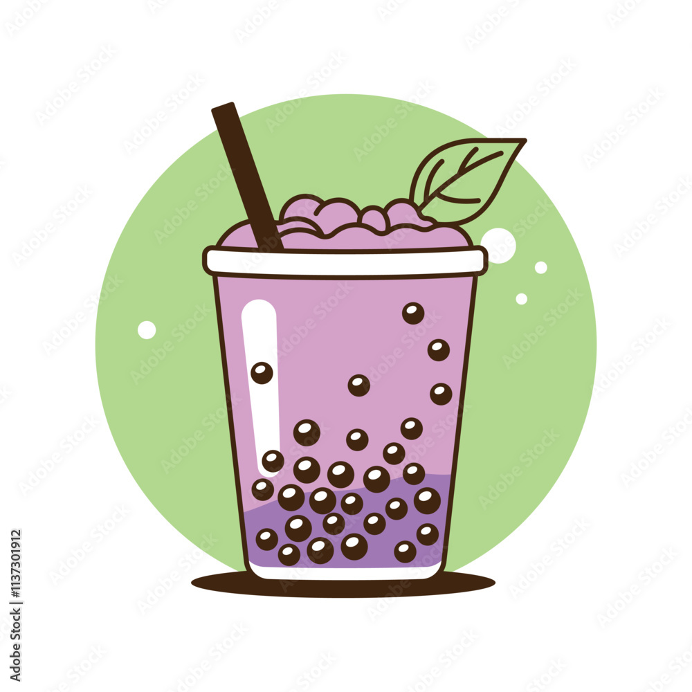 Fresh Delicious Grape Boba Bubble Drink Refreshment Beverage in Cup Glass Fresh Delicious Grape Boba Bubble Drink Refreshment Beverage in Cup Glass