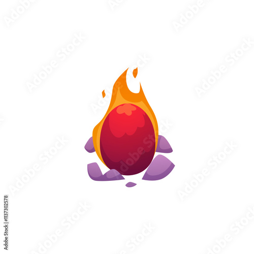 Vector illustration of mythical red egg of phoenix bird blazing in a flame of fire