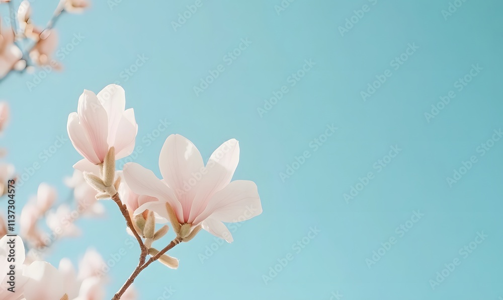 magnolias in full bloom against a clear blue sky, Generative AI magnolias in full bloom against a clear blue sky, Generative AI