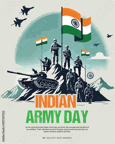 Indian Army Day Celebration with Indian soldier Social media post template banner
