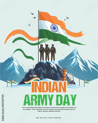 Indian Army Day Celebration with Indian soldier Social media post template banner
