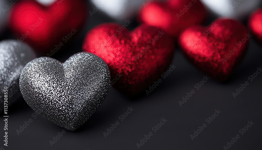 Obraz premium Layered heart silhouettes with metallic textures, creating a luxurious and elegant Valentines Day theme