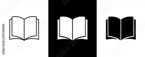 Books icon set. Open books icon with different style. Open Brochure. Learning. Library. Open book line and flat icon. Open books sign and symbol. Vector illustration.