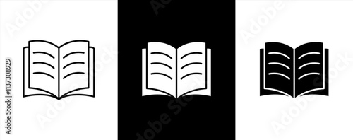 Books icon set. Open books icon with different style. Open Brochure. Learning. Library. Open book line and flat icon. Open books sign and symbol. Vector illustration.