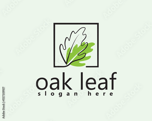 creative oak leaf in frame with color shadow logo design