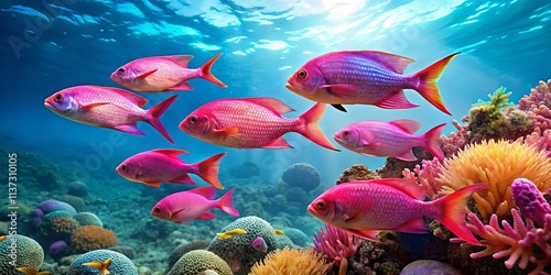 Vibrant Underwater Scene with Colorful Fish photo