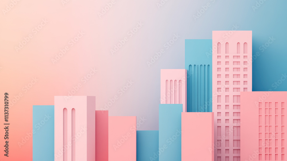Abstract digital cityscape aerial view of gradient pink and blue skyscrapers for modern art enthusiasts Abstract digital cityscape aerial view of gradient pink and blue skyscrapers for modern art enthusiasts