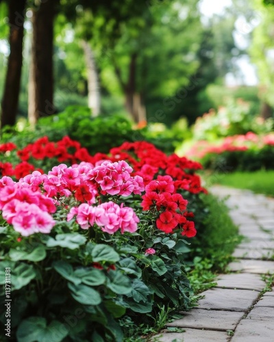 Wallpaper Mural A vibrant garden path lined with colorful flowers in full bloom. Torontodigital.ca