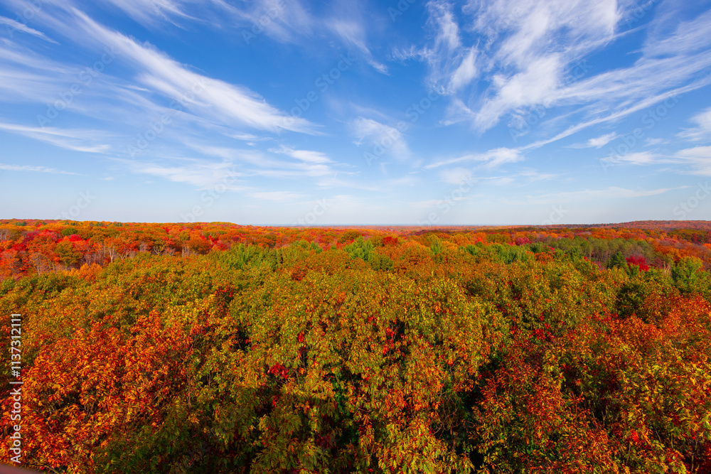 View from Holden Arboretum Overlook during autumn with view over View from Holden Arboretum Overlook during autumn with view over