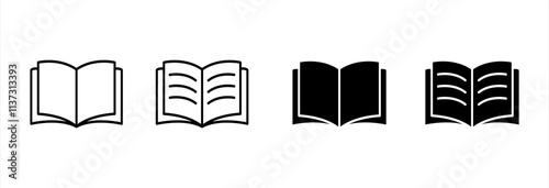 Books icon set. Open books icon with different style. Open Brochure. Learning. Library. Open book line and flat icon. Open books sign and symbol. Vector illustration.