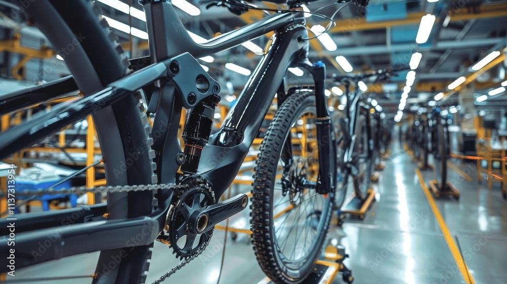 Bicycles in a modern assembly line factory Bicycles in a modern assembly line factory