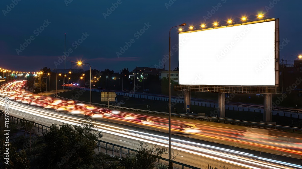 Blank billboard on a busy highway at night Blank billboard on a busy highway at night
