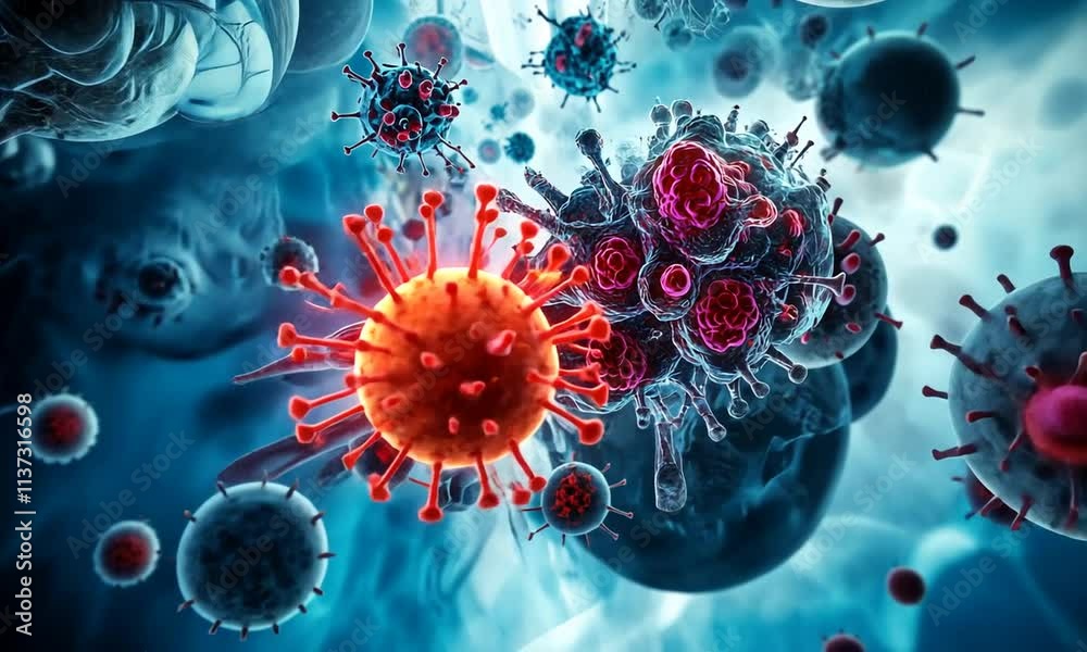 Abstract depiction of cells and microorganisms, illustrating biological processes. Abstract depiction of cells and microorganisms, illustrating biological processes.