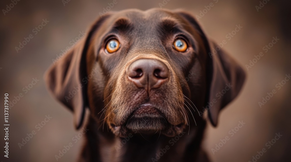 Rich warm chocolate Labrador portrait with engaging gaze Rich warm chocolate Labrador portrait with engaging gaze